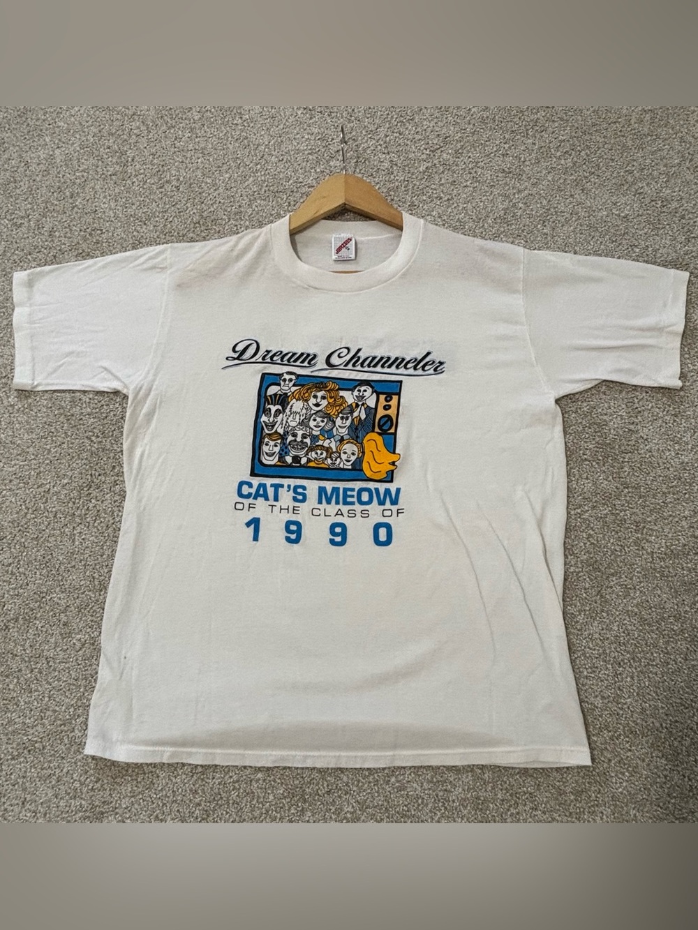 Jerzees White 'Dream Channeler: Cat's Meow' Vintage 1990 Graphic Tee